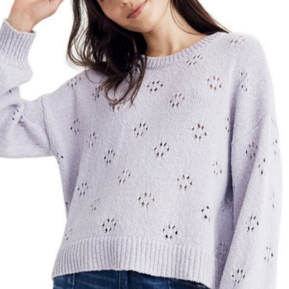 Madewell Lilac Eyelet Biship Sleeve Sweater - Picture 2 of 4